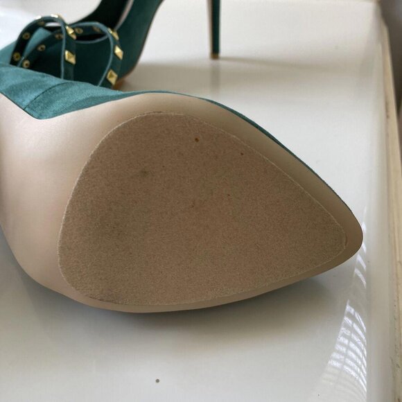JustFab Green Suede Platform Heels Size 7. Double Strap With Gold Studs - Picture 4 of 6
